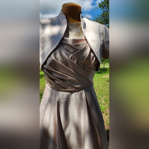 David's Bridal Cream Prom Dress with Bolero - Picture 3 of 13